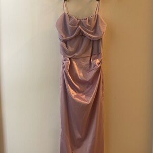 Lavender silky satin and mesh midi dress